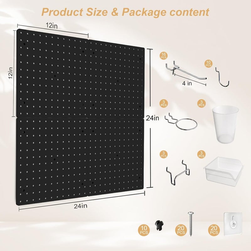 FZK 36pcs Pegboard Kit, Peg Board,Peg Board Hooks,Includes 4 Black Pegboard and Pegboard Accessories,Pegboard with Hooks,Plastic Pegboard,Pegboard Wall Organizer, Garage Storage - Image 2